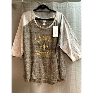 Brand New Womens New Orleans Saints Cute Dark Gray 3/4 Sleeve Logo Shirt Size 2X